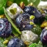 Blueberry Pistachio Spring Salad with fresh ingredients in a bowl