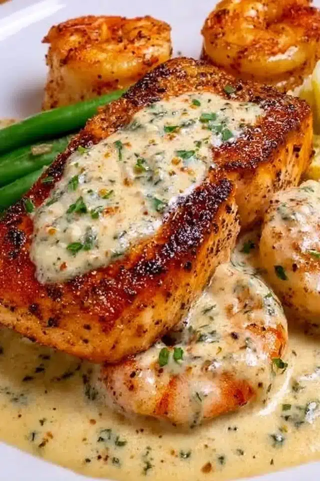 Cajun Shrimp and Salmon with Garlic Cream Sauce