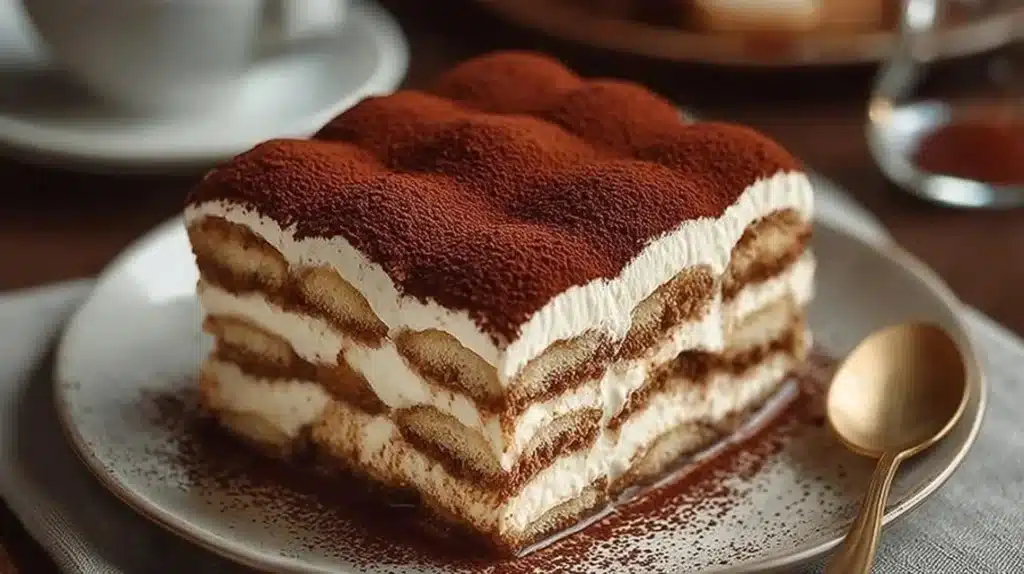 Delicious classic tiramisu with coffee and mascarpone layers