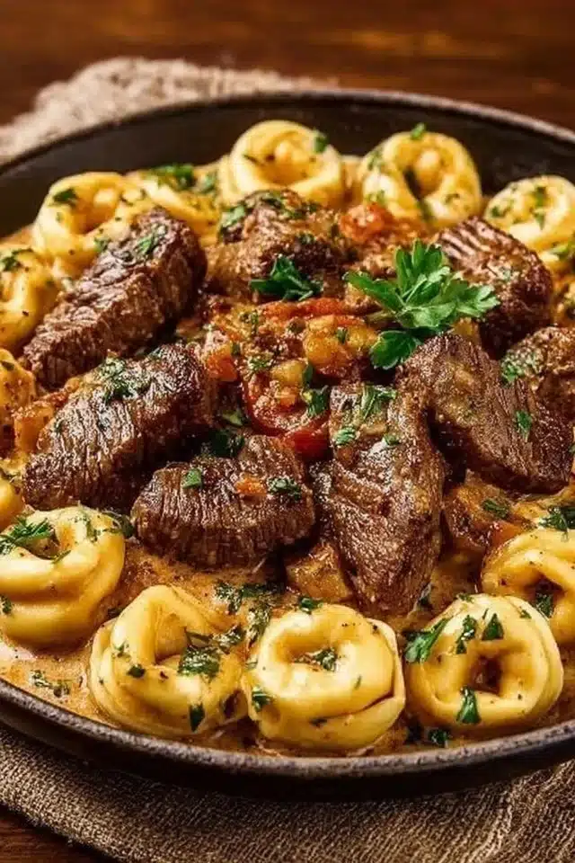 Garlic Steak Tortellini in Creamy House Sauce for a Quick Family Dinner 2 Cracked Garlic Steak Tortellini in Creamhouse Sauce Bliss