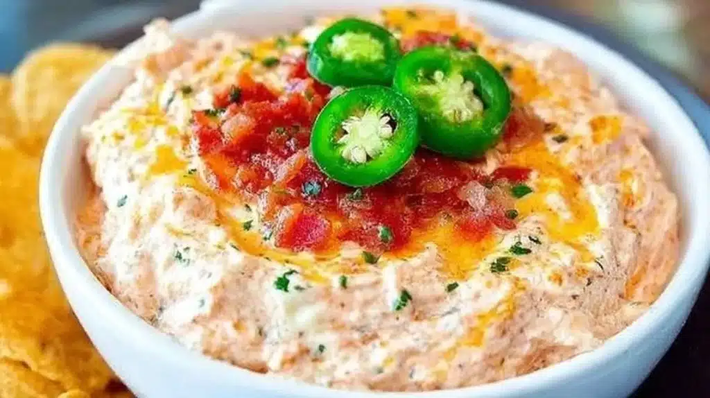 Cream Cheese Rotel Dip served in a bowl with tortilla chips