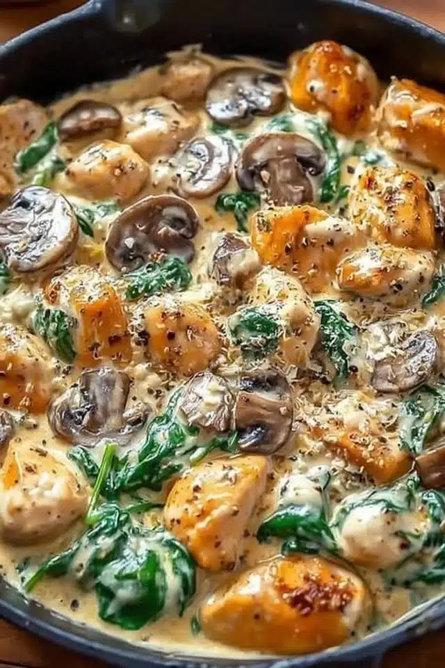 Creamy Chicken Mushroom Spinach Skillet