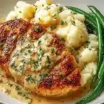 Creamy Garlic Parmesan Chicken Cutlets served on a plate with herbs