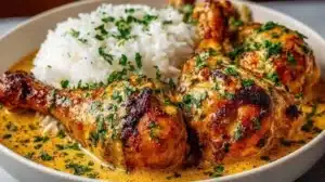 Best Creamy Paprika Chicken Drumsticks with Steamed Rice for Family Dinners Creamy paprika chicken drumsticks with steamed rice in a delicious plating