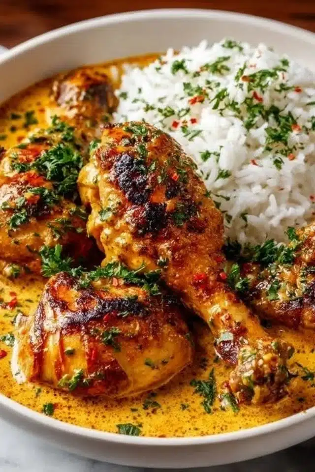 Creamy Paprika Chicken Drumsticks with Steamed Rice