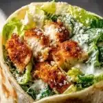 Crispy Chicken Caesar Wrap with fresh greens and creamy dressing