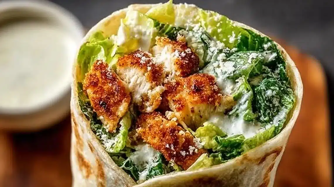 Homemade Crispy Chicken Caesar Wrap Everyone Will Love 1 Crispy Chicken Caesar Wrap with fresh greens and creamy dressing