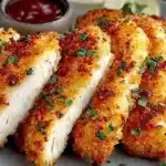 Crispy Parmesan Chicken dish served with herbs and spices