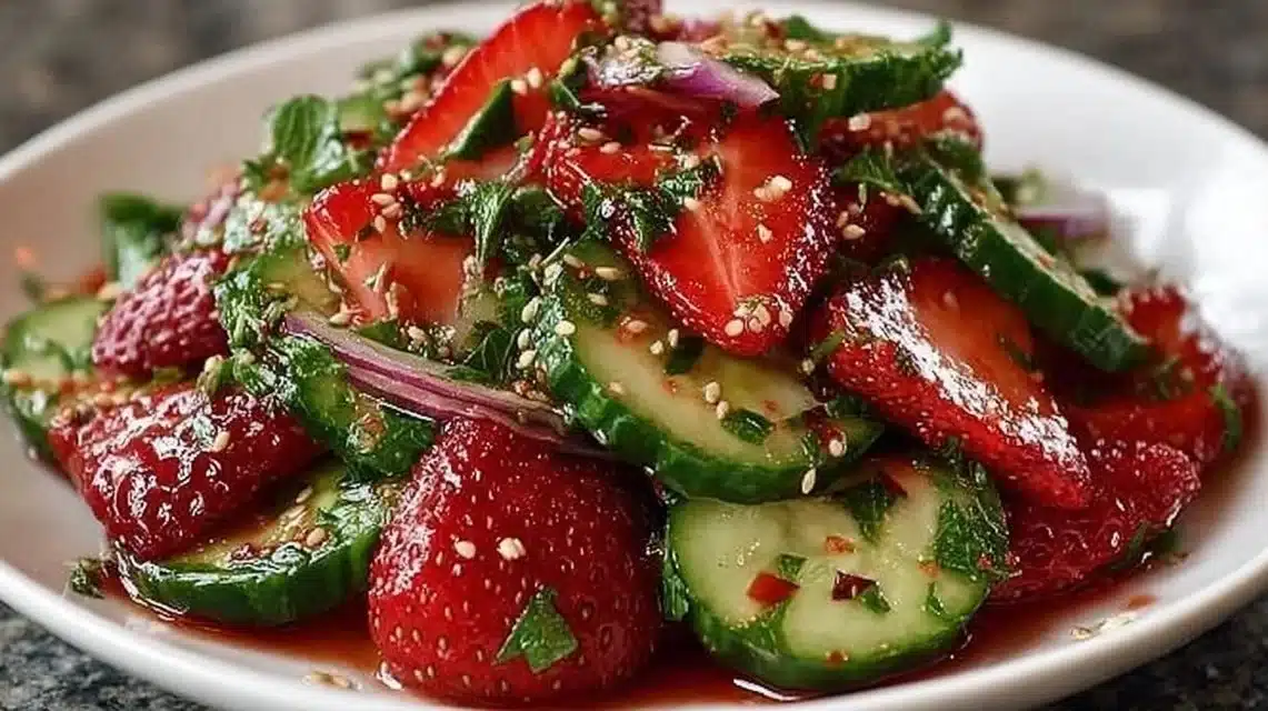 Cucumber Strawberry Salad with fresh ingredients in a bowl