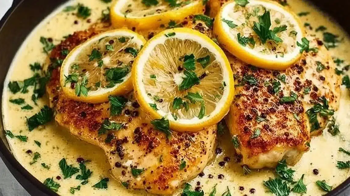 Delicious easy lemon garlic chicken dish served on a plate