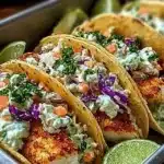 Delicious fish tacos with fresh toppings and vibrant ingredients