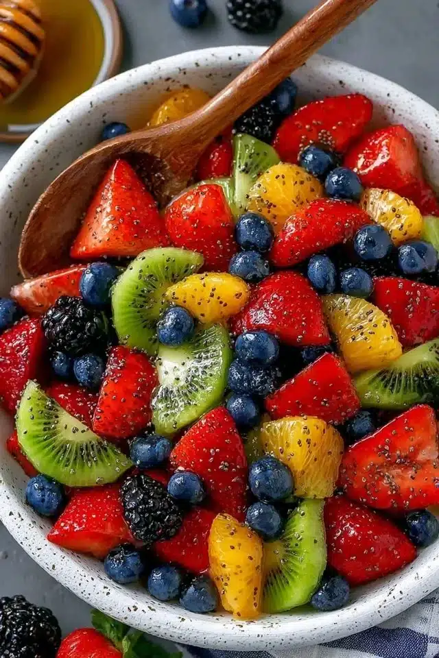 Fresh Fruit Salad with Honey Lime Poppy Seed Dressing