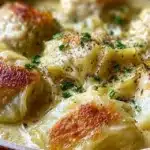 Delicious German cabbage and dumplings served with savory sauce