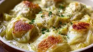 German Cabbage and Dumplings for an Easy Budget Friendly Meal Delicious German cabbage and dumplings served with savory sauce
