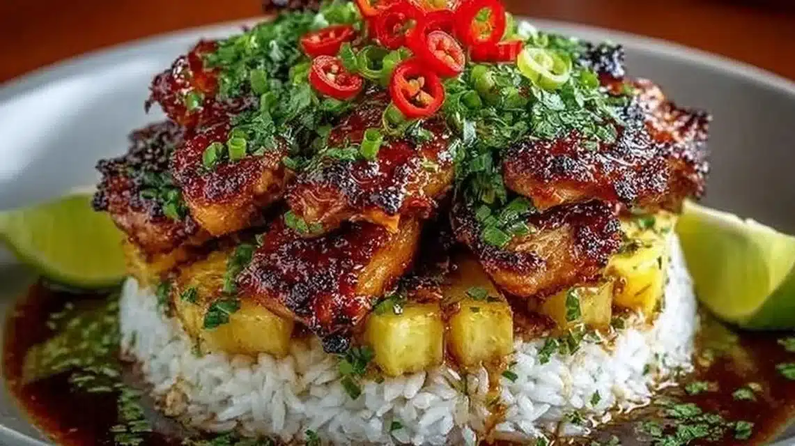 Hawaiian Turn Turn Chicken Stack with vibrant ingredients