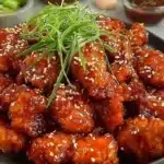 Healthy Korean Fried Chicken served with fresh vegetables and dipping sauce.