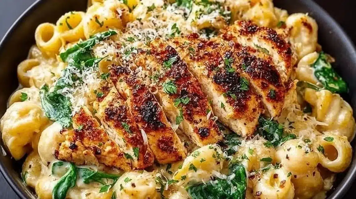 High protein garlic parmesan pasta bowls with garlic and parmesan toppings