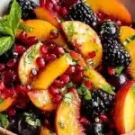 Honey Lime Basil Peach Fruit Salad showcasing fresh peaches and basil