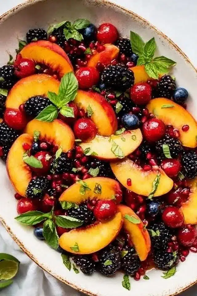 Honey Lime Basil Peach Fruit Salad