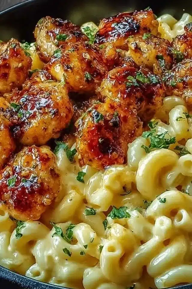 Honey Pepper Chicken with Creamy Mac and Cheese