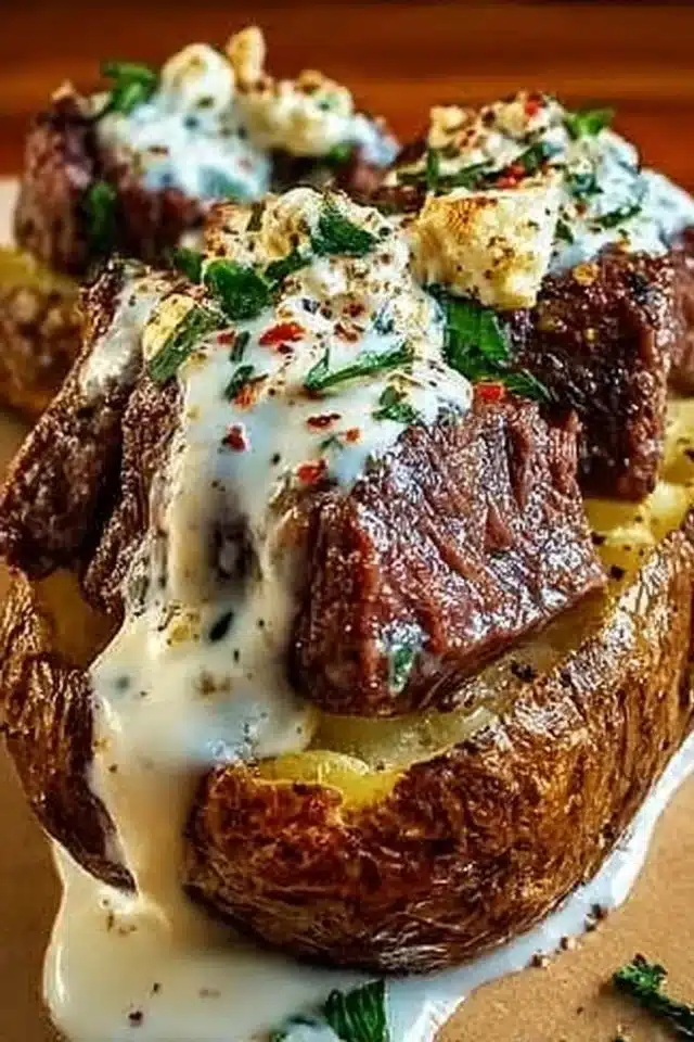 Indulge in Loaded Steak Potatoes with Savory Cream Sauce