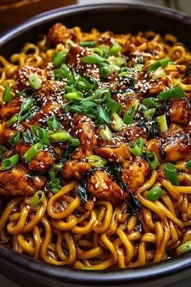 Irresistible Sticky Garlic Chicken Noodles