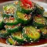 Japanese cucumber salad served as a fresh side dish