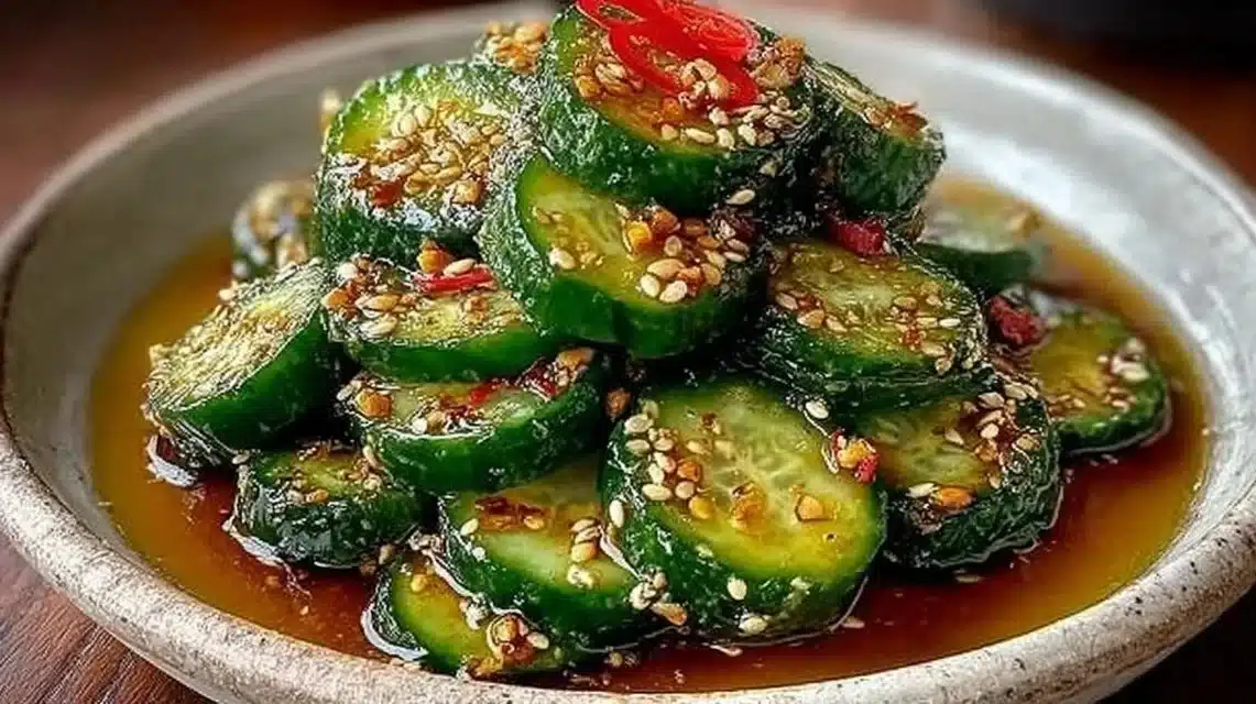 Japanese cucumber salad served as a fresh side dish