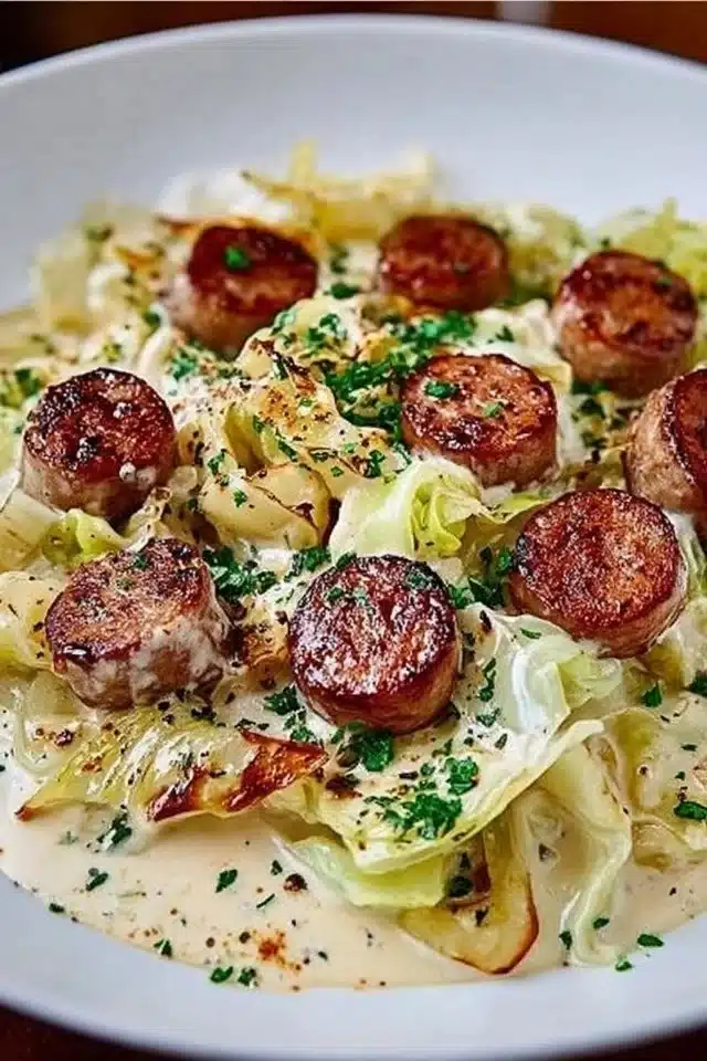 Keto TikTok Cajun Sausage Cabbage Alfredo