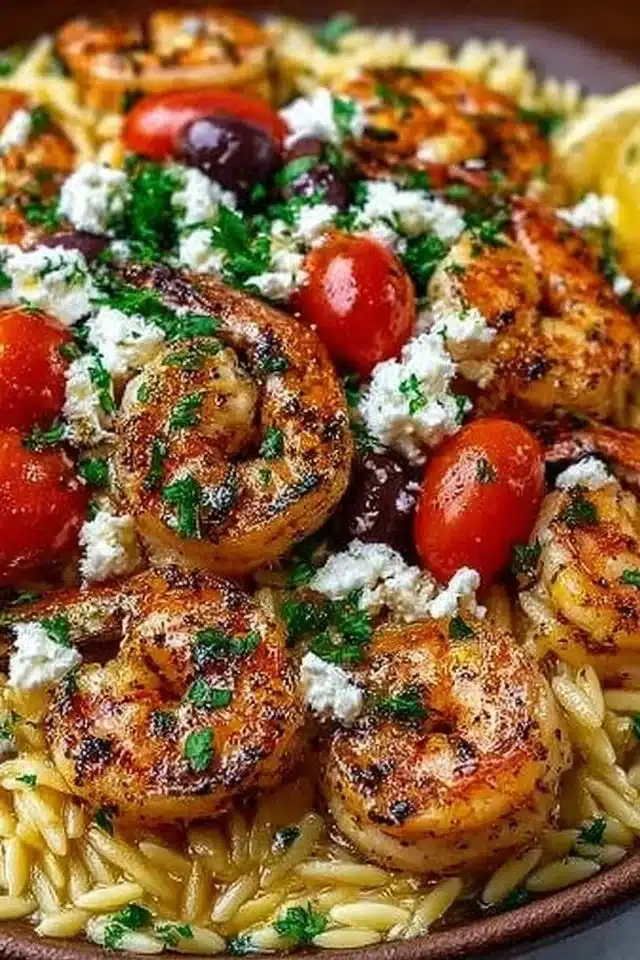 Lemon Feta Orzo Shrimp