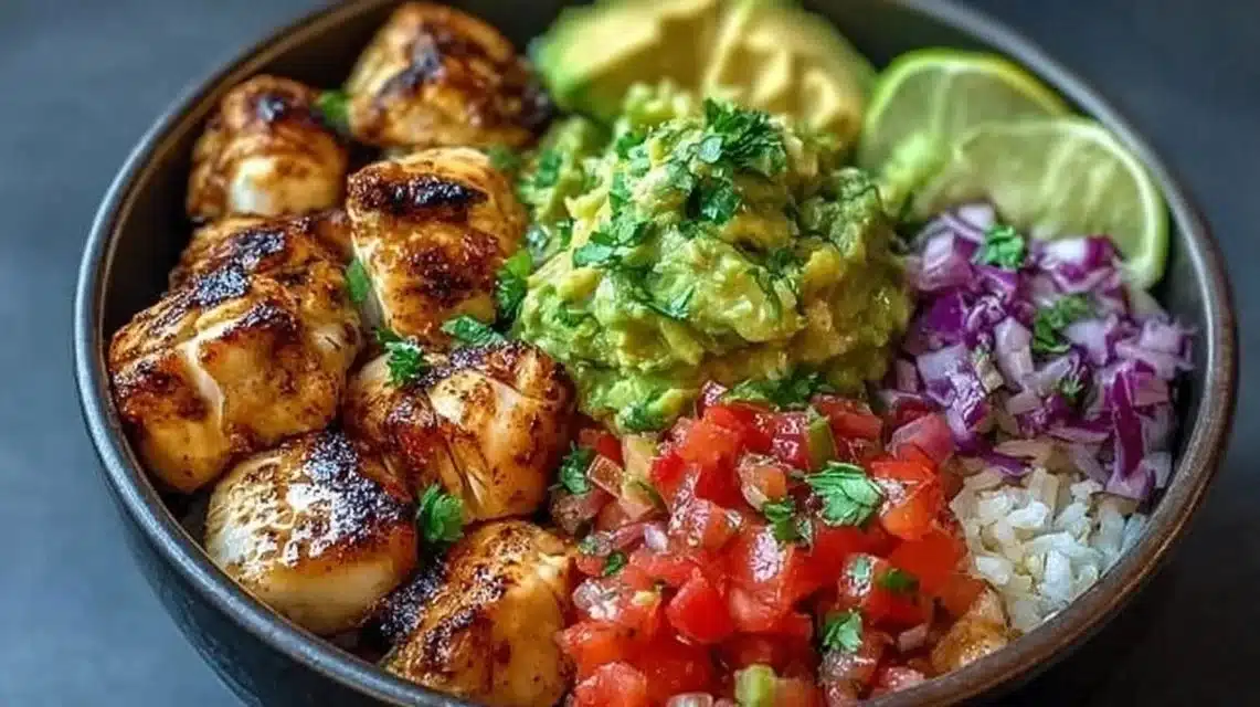 Low-Carb Fish Taco Bowls with Flaky Fish and Bold Flavor 1 Low-carb fish taco bowls topped with fresh ingredients and lime