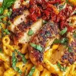 Delicious Marry Me Chicken Pasta served in a bowl with fresh herbs and cheese.