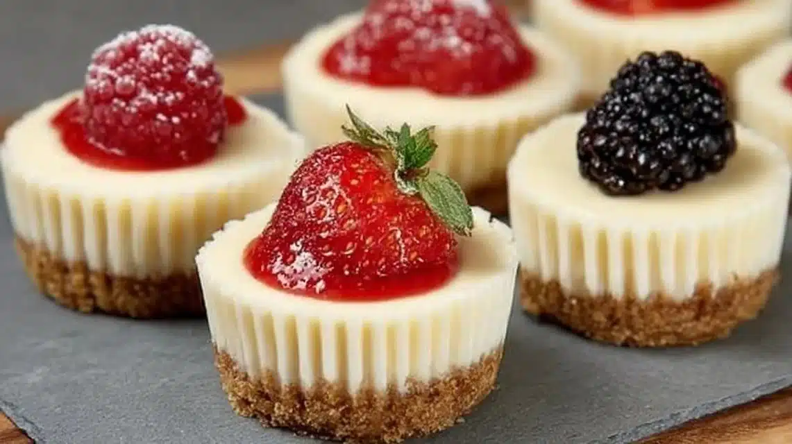 Delicious mini cheesecakes on a platter, perfect for any dessert occasion.