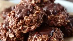 Easy No-Bake Peanut Butter Chocolate Cookies in Minutes No-Bake Peanut Butter Chocolate Cookies on a plate, ready to enjoy