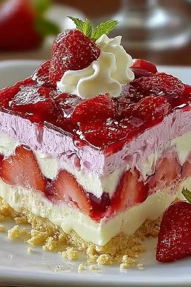 No-Bake Strawberry Jello Lasagna