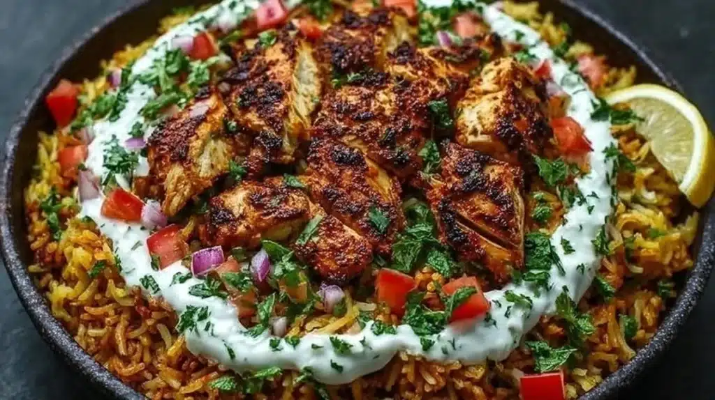 One Pot Chicken Shawarma Rice dish served in a bowl with spices and herbs