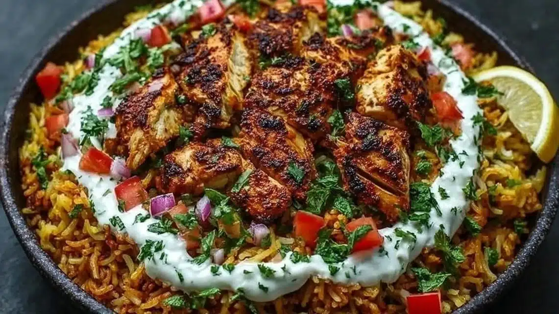 One Pot Chicken Shawarma Rice dish served in a bowl with spices and herbs
