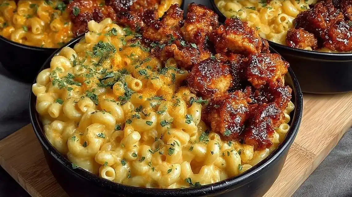 One-Pot Honey BBQ Chicken Mac and Cheese dish served in a bowl