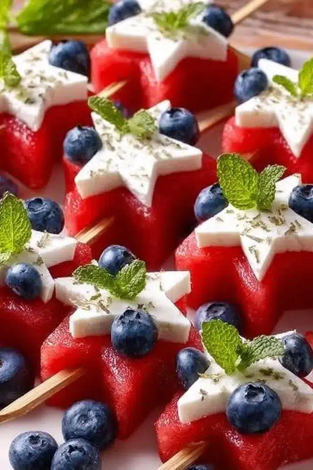 Patriotic Watermelon Feta Skewers