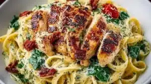 The Best Pesto Pasta with Chicken for Busy Weeknights Delicious pesto pasta with chicken served in a bowl garnished with basil