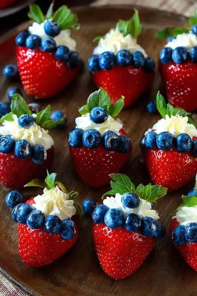 Red, White, and Blue Cheesecake Strawberries