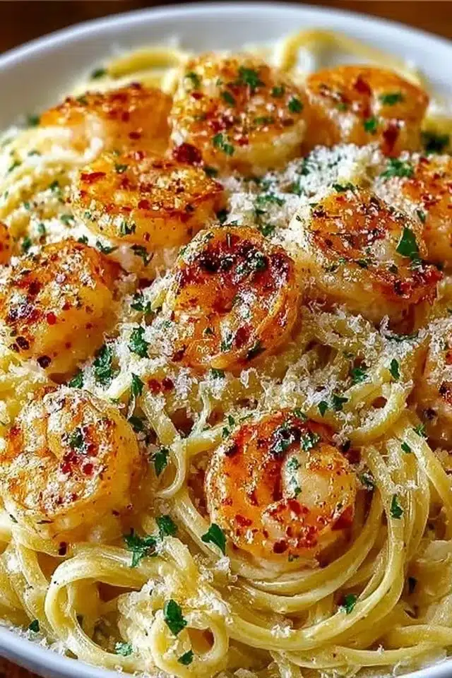Shrimp Scampi Garlic Cream Pasta