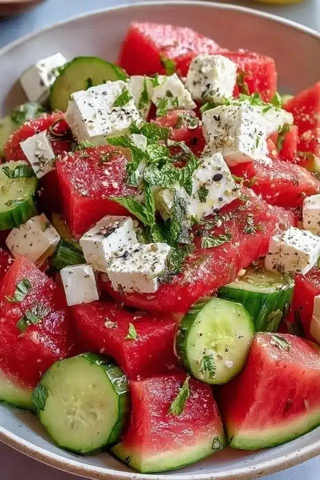SIMPLE Watermelon + Cucumber + Feta Salad