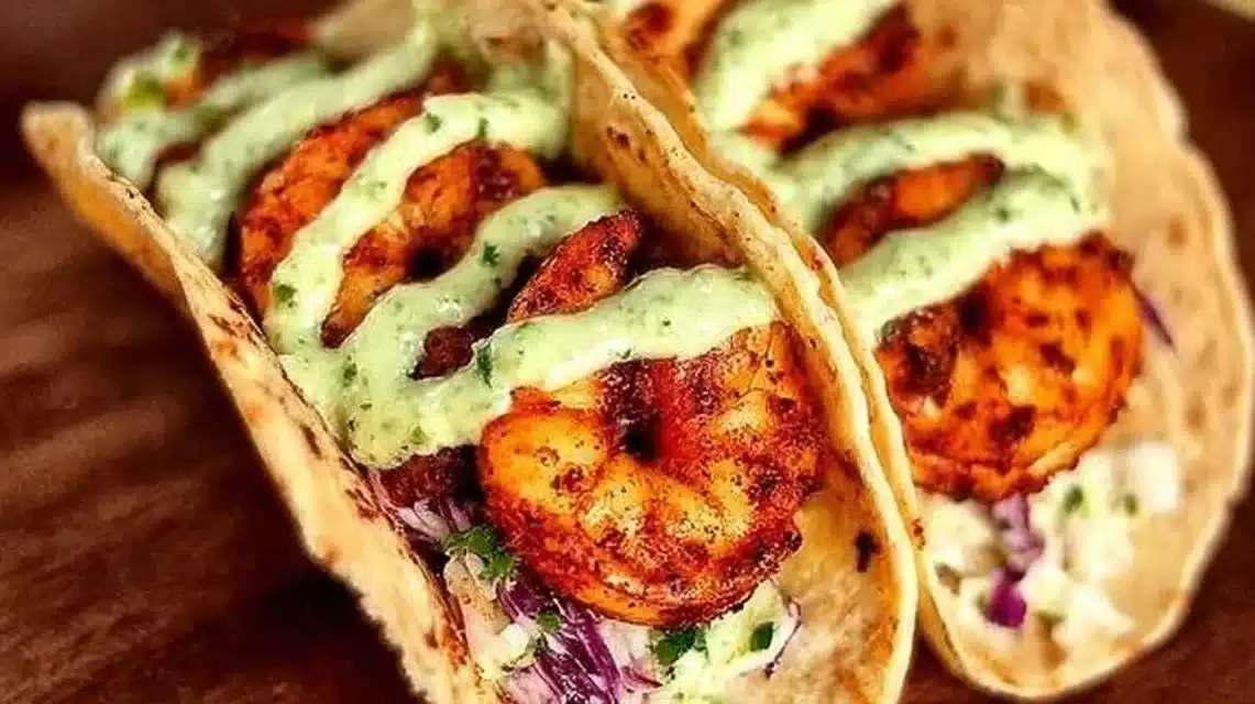 The Best Spicy Shrimp Tacos for Taco Night at Home 1 Delicious spicy shrimp tacos served with fresh toppings