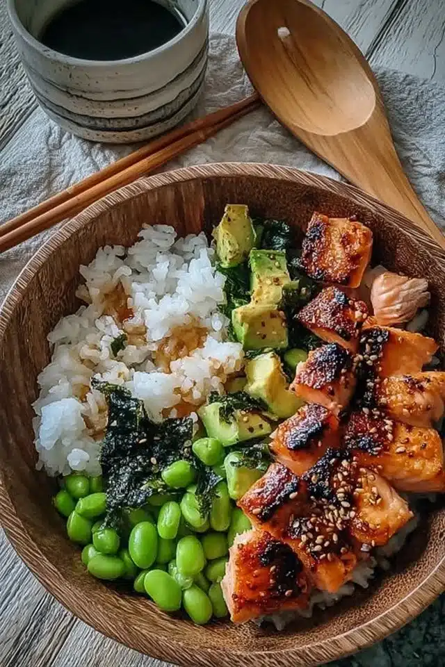 Sticky Gluten Free Teriyaki Salmon Sushi Bowl