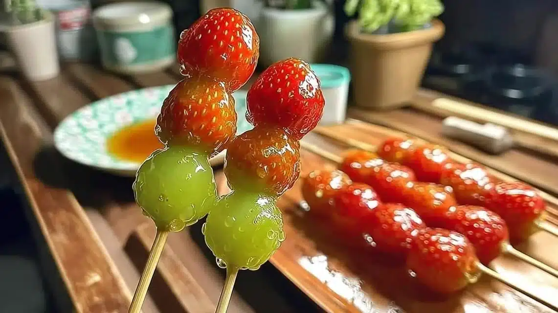 The Best Tanghulu Candied Hawthorn for a Classic Street Snack 1 Tanghulu - candied hawthorn skewers glistening with sugar coating.