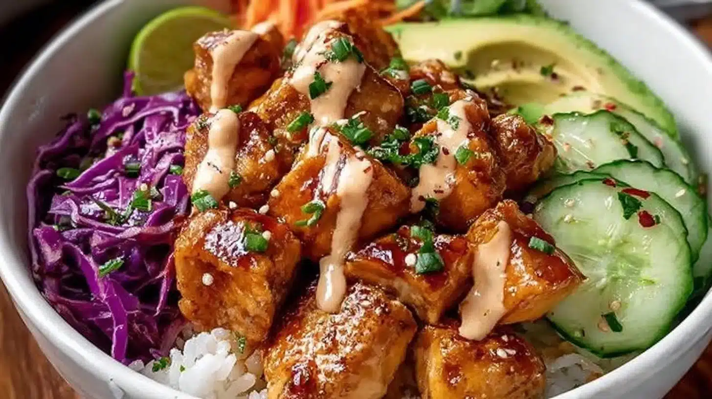Bang Bang Chicken Bowl for Quick and Colorful Weeknight Meals 1 A delicious Bang Bang Chicken Bowl with spicy chicken and fresh vegetables.