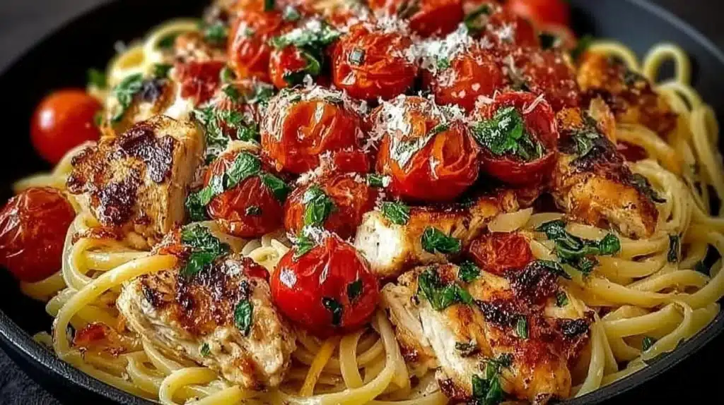 Bruschetta Chicken Pasta in Tomato Basil Cream sauce
