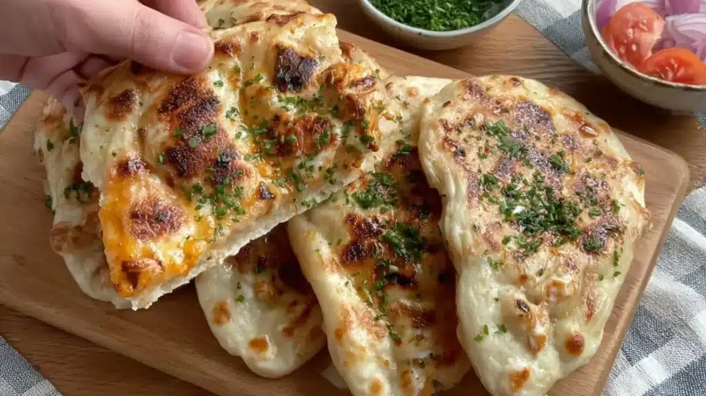 Delicious Butter Chicken Flatbread topped with tender chicken and creamy sauce