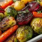 Balsamic roasted vegetables caramelized to perfection, served as a side dish.